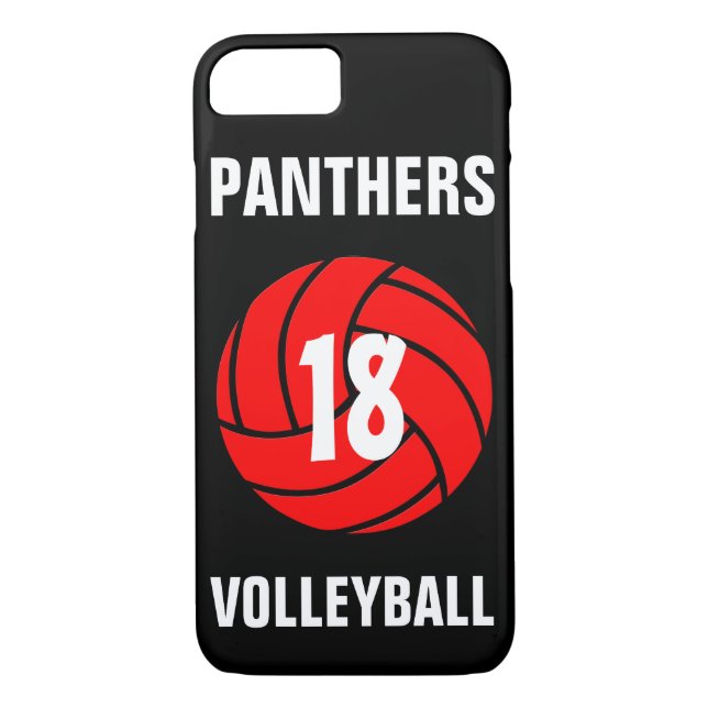 Custom Red Volleyball Number & Team Phone Case (Rückseite)