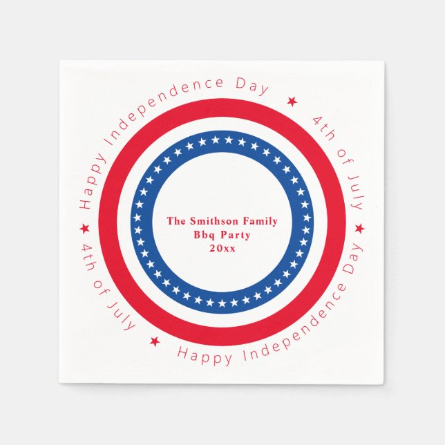 Custom Red White Blue Happy Independence Day Serviette (Vorderseite)