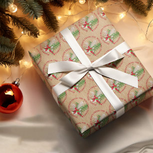 Custom Red White Candy Cane Green Foliage Geschenkpapier