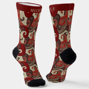 Custom Red White Gray Brown Paisley Muster Socken