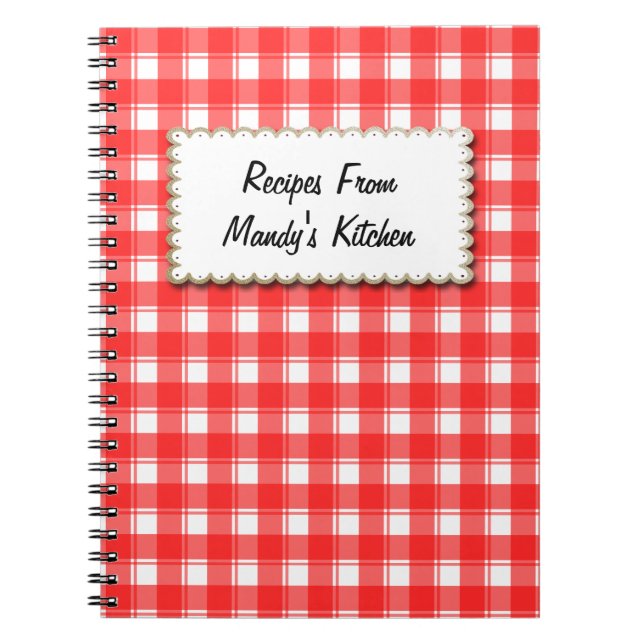 Custom Red White Kariert Stripes Rezept Notebook Notizblock (Vorderseite)