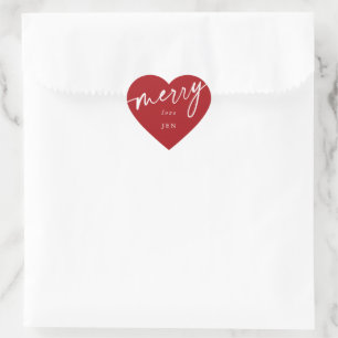 Custom Red + White 'Merry' Weihnachten/Feiertag Herz-Aufkleber