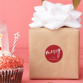 Custom Red + White 'Merry' Weihnachten/Feiertag Runder Aufkleber