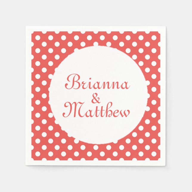 Custom Red & White Polka Dot Bride & Groom Serviette (Vorderseite)