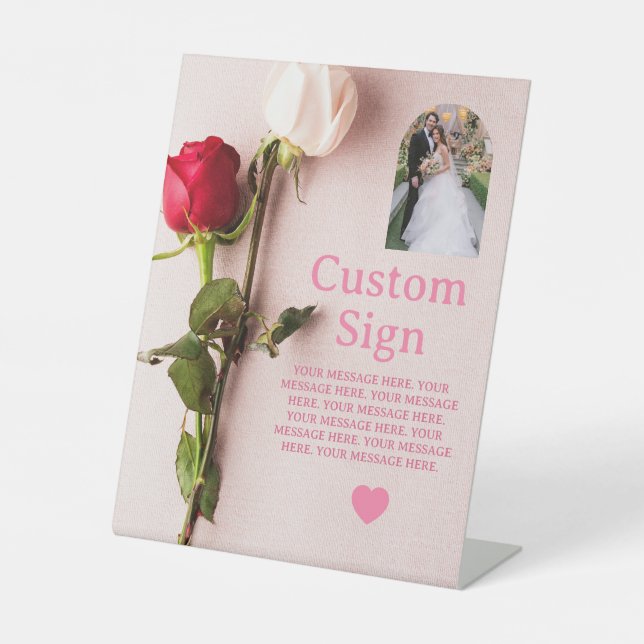 Custom Red White Rose Valentine Photo Sockelschild (Vorderseite)