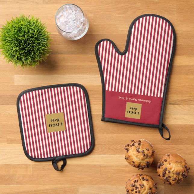 Custom Red & White Strip Ofenhandschuh & Topflappen-Set (Oben Unten)