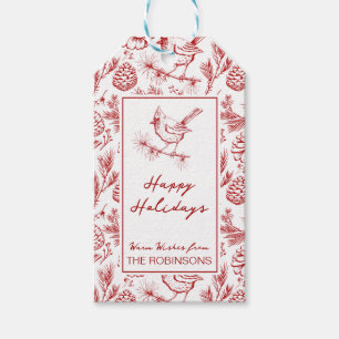 Custom Red & White Winter Kardinal Happy Holidays Geschenkanhänger