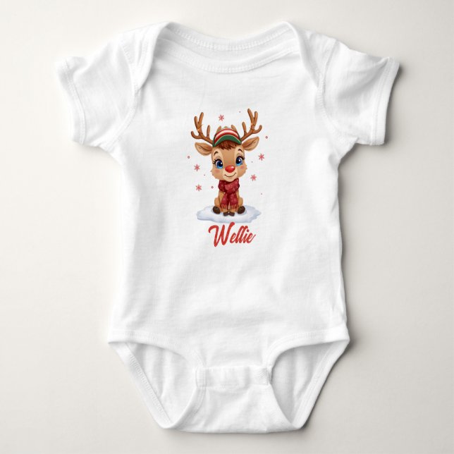 Custom Reindeer Christmas Baby Bodysuit Name Baby Strampler (Vorderseite)
