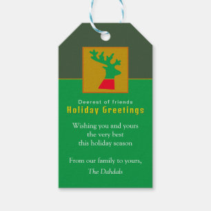 Custom Reindeer Forest Green Holiday Greetings Geschenkanhänger