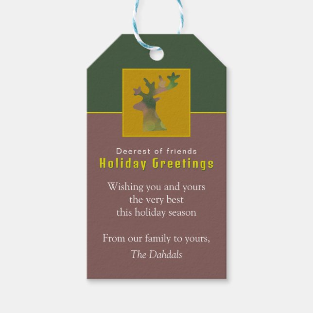 Custom Reindeer Pine Green Red Elegante Weihnachte Geschenkanhänger (Vorderseite)