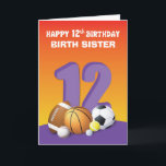 Custom Relation Birth Sister Girl 12. Geburtstag Karte<br><div class="desc">Für ein spezielles Mädchen zum 12. Geburtstag wäre diese farbenfrohe und lustige Karte mit einer Sammlung von Sportbällen auf der Vorderseite. Nicht nur das,  sondern auch die Vorderseite ist anpassbar mit der Beziehung,  die Sie mit ihr haben.</div>