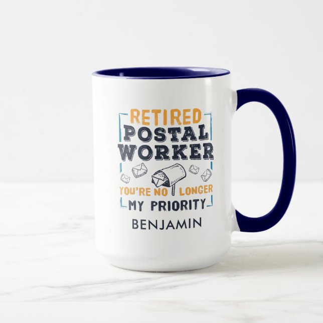 Custom Remüde Postarbeiter Mailman Retirement Tasse (Rechts)