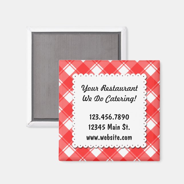 Custom Restaurant Business Red Kariert Magnet (Vorderseite/Rückseite)
