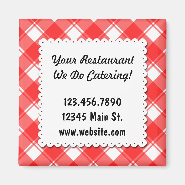Custom Restaurant Business Red Kariert Magnet (Vorne)
