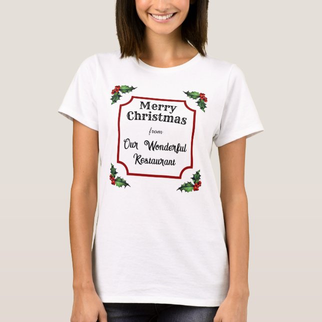 Custom Restaurant Frohe Weihnachten T-Shirt (Vorderseite)