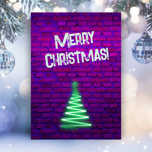 Custom Retro 80er Neon Pink Wall Weihnachtsbaum Feiertagskarte