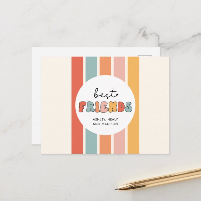 Custom Retro Best Friends Beste Freundinnen Niedli Postkarte (Vorderseite/Rückseite Beispiel)