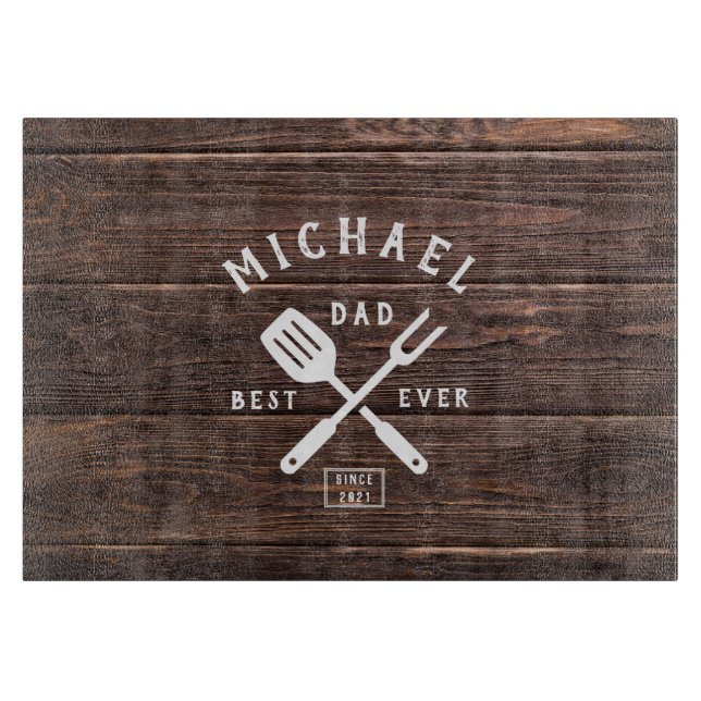 Custom Retro BEST VATER je rustikale Dunkelholzdru Schneidebrett (Vorderseite)