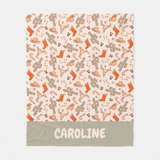 Custom Retro Boho Western Weihnachtswüste Kaktus Fleecedecke (Vorderseite)