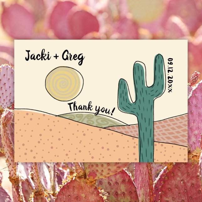 Custom Retro Boho Wüste Cactus Wedding Dankeskarte (Von Creator hochgeladen)