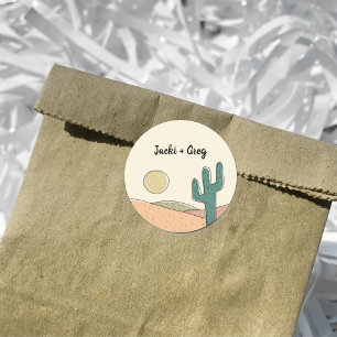 Custom Retro Boho Wüste Cactus Wedding Runder Aufkleber