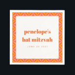 Custom Retro Bright Orange Border Bat Mitzvah Serviette<br><div class="desc">Custom Retro Bright Orange Border Bat Mitzvah Napkins</div>