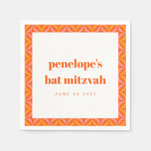 Custom Retro Bright Orange Border Bat Mitzvah Serviette