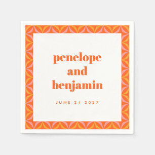 Custom Retro Bright Orange Border Wedding Names Serviette