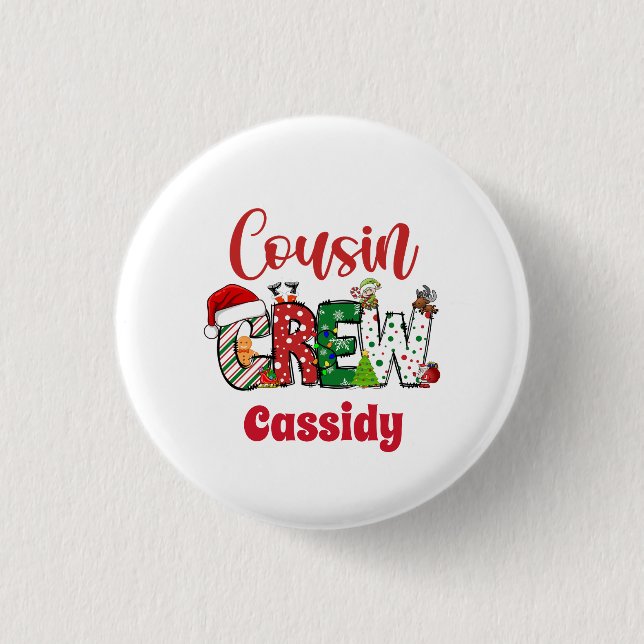Custom Retro Cousin Crew Weihnachten Button (Vorderseite)