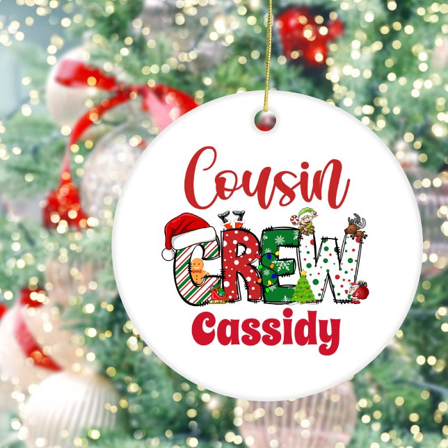Custom Retro Cousin Crew Weihnachten Keramik Ornament (Von Creator hochgeladen)