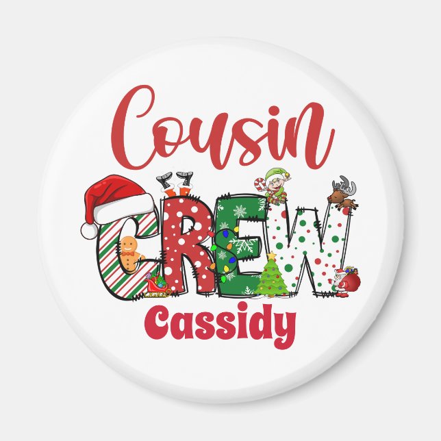 Custom Retro Cousin Crew Weihnachten Magnet (Vorne)