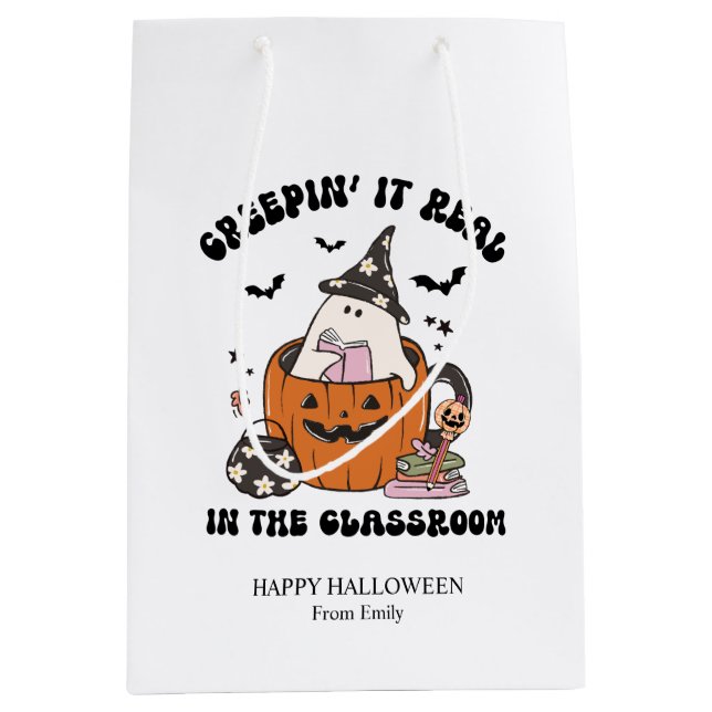 Custom Retro Creepin’ It Real in the Classroom Mittlere Geschenktüte (Vorderseite)