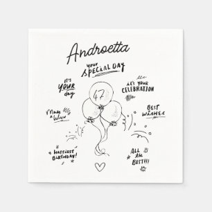Custom Retro Doodle Modern Balloon Happy Birthday Serviette