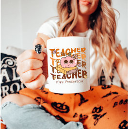 Custom Retro Fall Teacher - Halloween Pumpkin Kaffeetasse