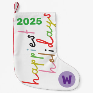 Custom Retro farbenfrohe glücklichste Ferien Kleiner Weihnachtsstrumpf