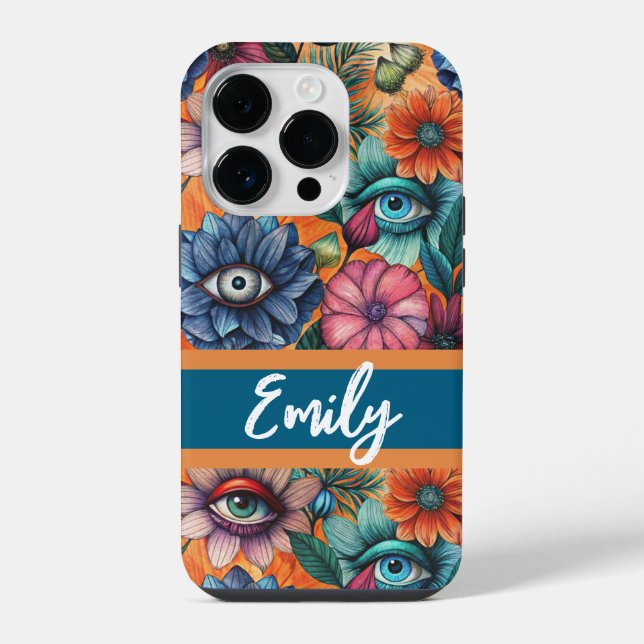 Custom Retro Floral Pattern iPhone Hülle (Rückseite)
