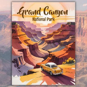 Custom Retro Grand Canyon Wasserfarbenweg Trip Car Postkarte