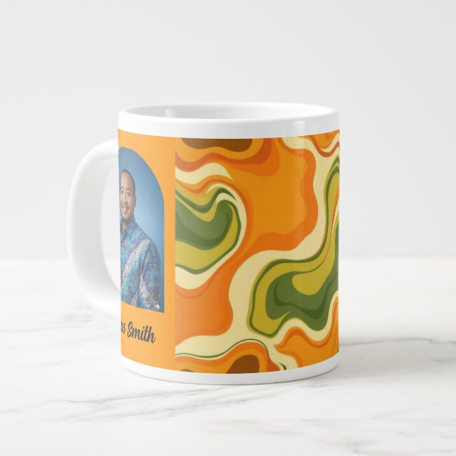Custom Retro Groovy Swirl Abstract Orange Green Jumbo-Tasse (Vorderseite Links)