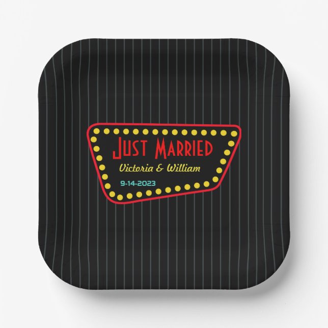 Custom Retro Just Married Wedding Paper Teller (Vorderseite)
