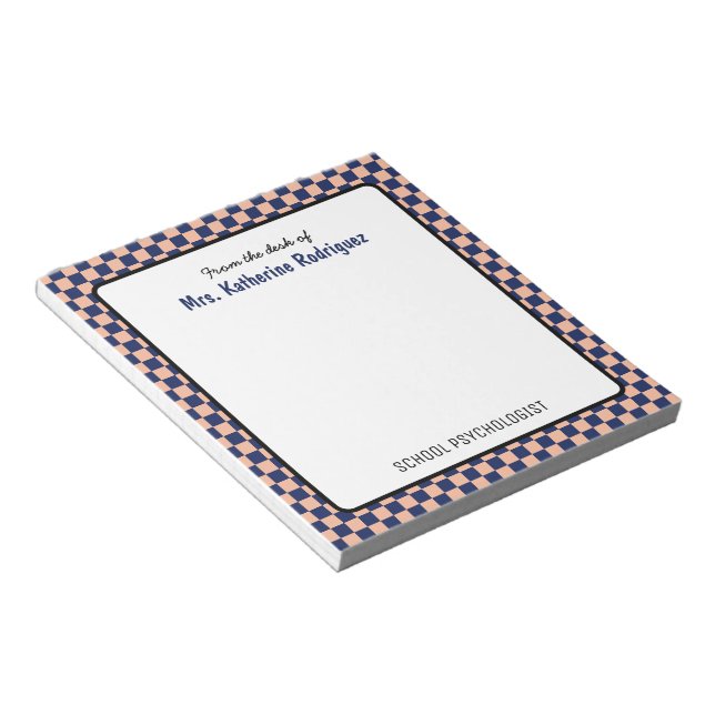 Custom Retro Karo Pattern School Psychologin Notizblock (angewinkelt)