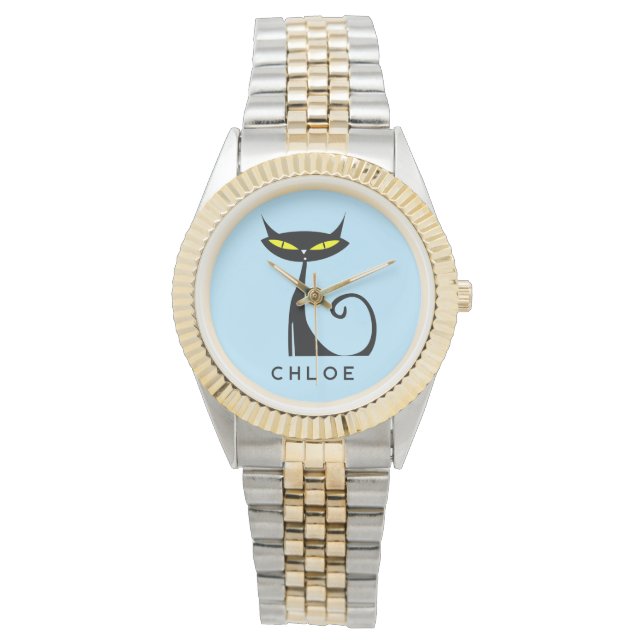 Custom Retro Mitte Jahrhundert Moderne Atomenkatze Armbanduhr (Vorderseite)