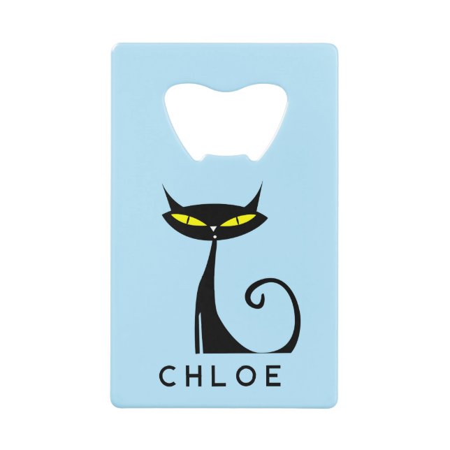 Custom Retro Mitte Jahrhundert Moderne Atomenkatze Geldbeutel Flaschenöffner (Vorderseite)