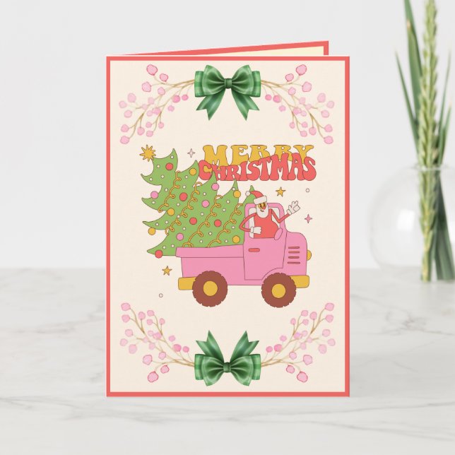 Custom Retro Modern Fun Pink Truck Weihnachten (Vorderseite)