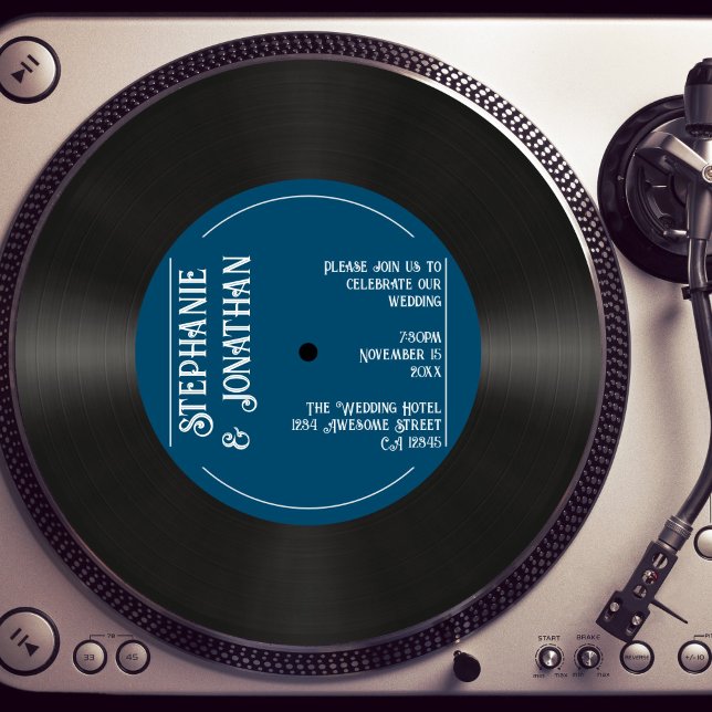 Custom Retro Navy Imitate Vinyl Record Hochzeit Einladung (Von Creator hochgeladen)