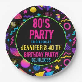 Custom Retro Neon 80’s Birthday – Fun Adult Pappteller