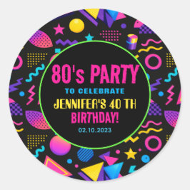Custom Retro Neon 80’s Birthday – Fun Adult Runder Aufkleber