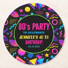 Custom Retro Neon 80’s Birthday – Fun Adult Runder Pappuntersetzer
