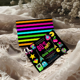 Custom Retro Neon 80er Geburtstagsparty Einladung