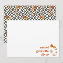 Custom Retro Orange Mushroom Checkerboard Mitzvah