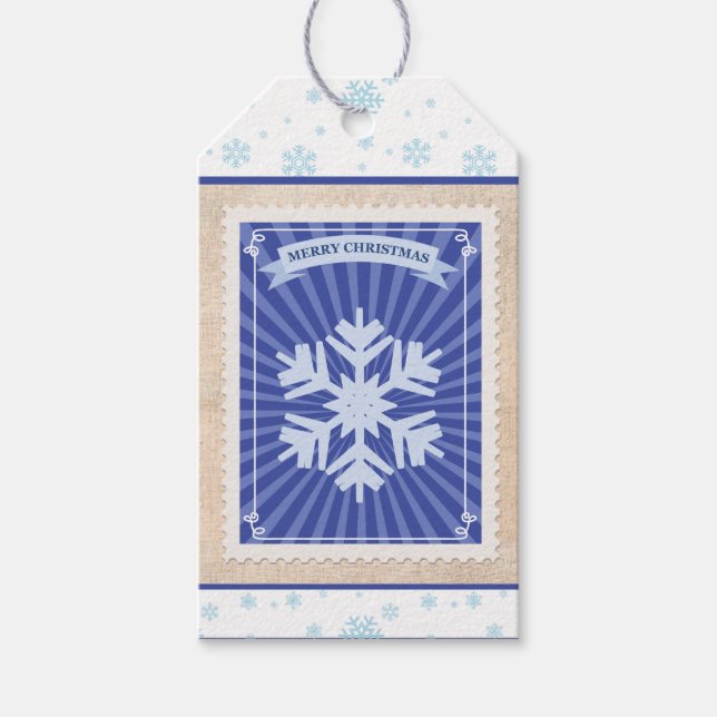 Custom Retro Paper Briefmarke Frohe Weihnachtsschn Geschenkanhänger (Vorderseite)